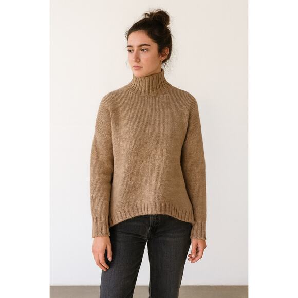 Shaina Mote Baby Alpaca Knit Oversized Slouchy Turtleneck Sweater Tan Small - Picture 1 of 8